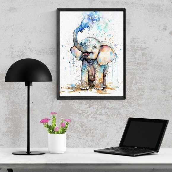 16x20 Baby Elephant‎ Watercolor Oil Painting Wall Art Poster - Picture 3 of 4